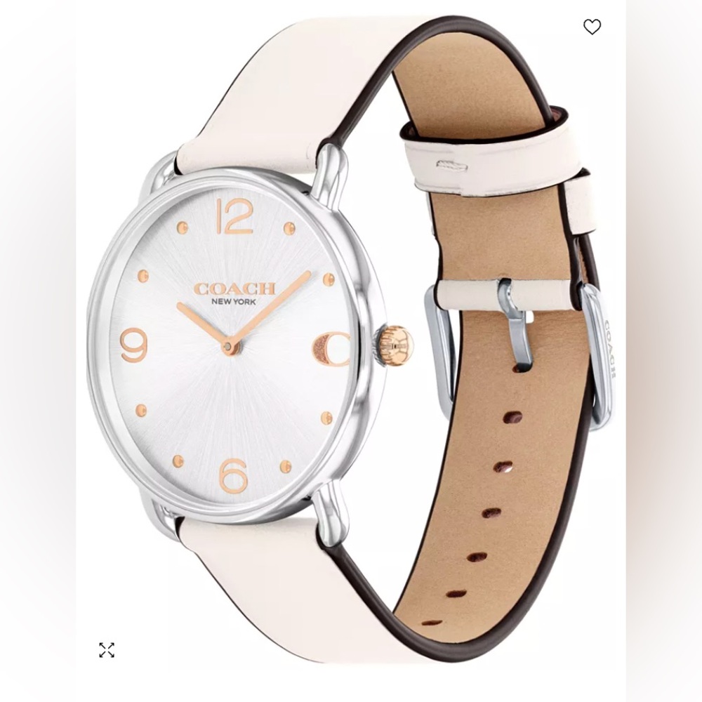 NEW IN BOX! Coach Elliot stainless steel rose gold cream leather band watch